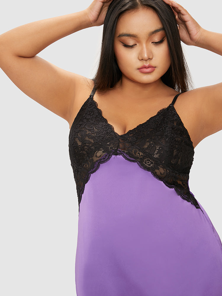 Samantha Casual At Home - Contrast Lace Split Sleep Dress