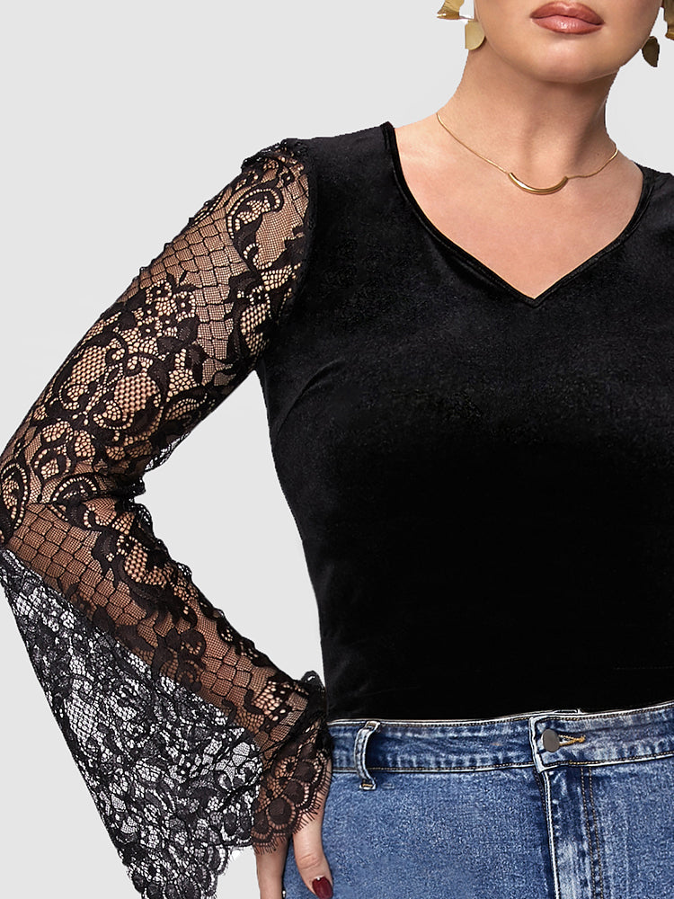 Solid Patchwork Lace Crop Top