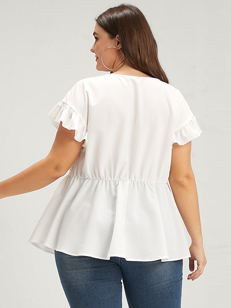 Plain Ruffles Cap Sleeve Cut Out Blouse