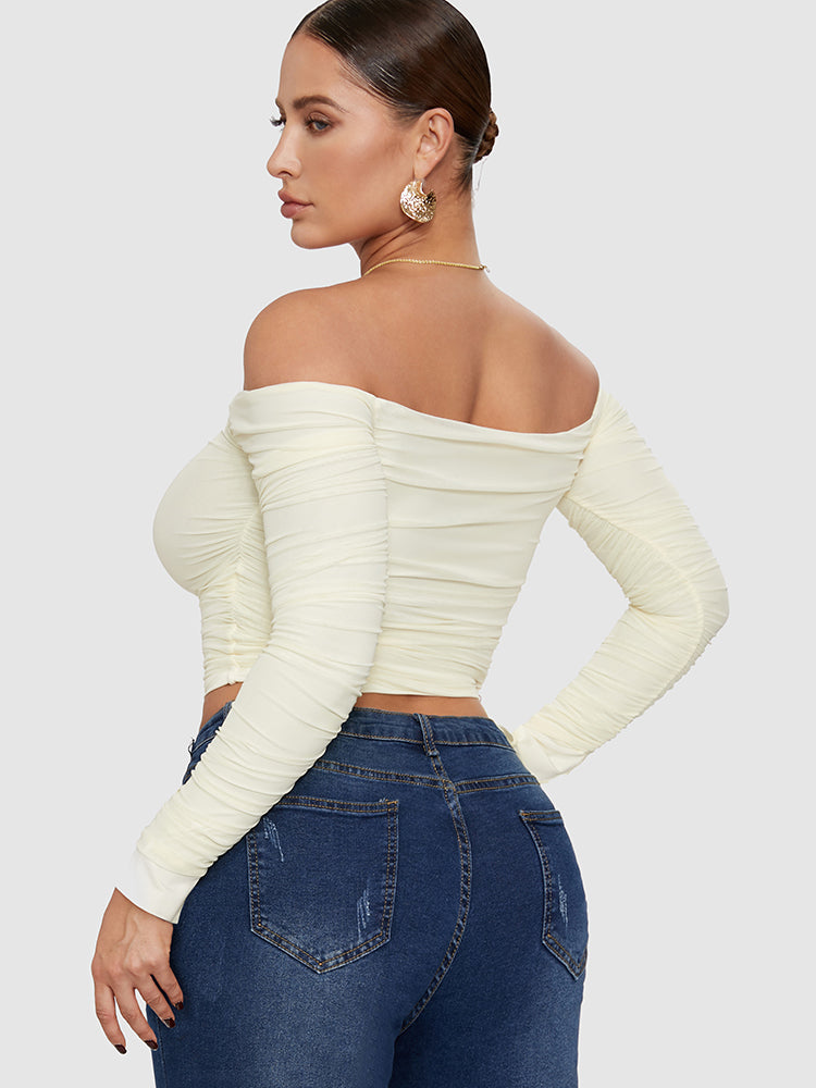 Off Shoulder Side Ruched T-shirt