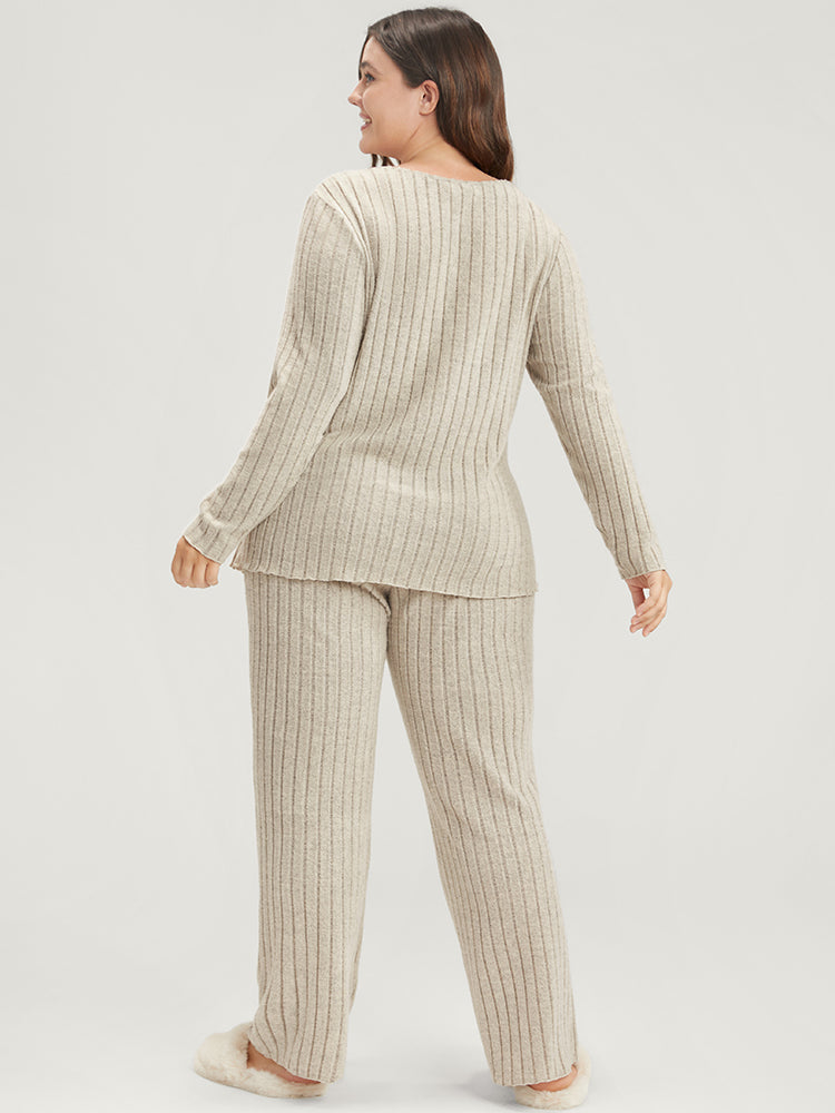 Solid Wrap Rib Knit Pajama Set