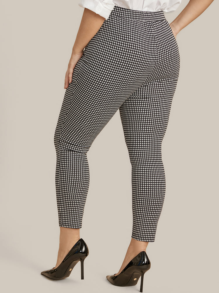Houndstooth O Ring Zipper Elastic Waist Pants