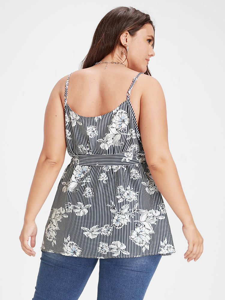 Floral Ruffles Belted Loose Tank Top