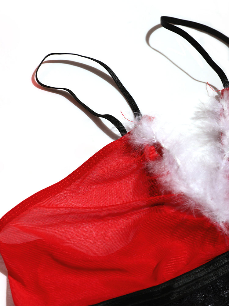 Fuzzy Trim Mesh Cami Night Dress