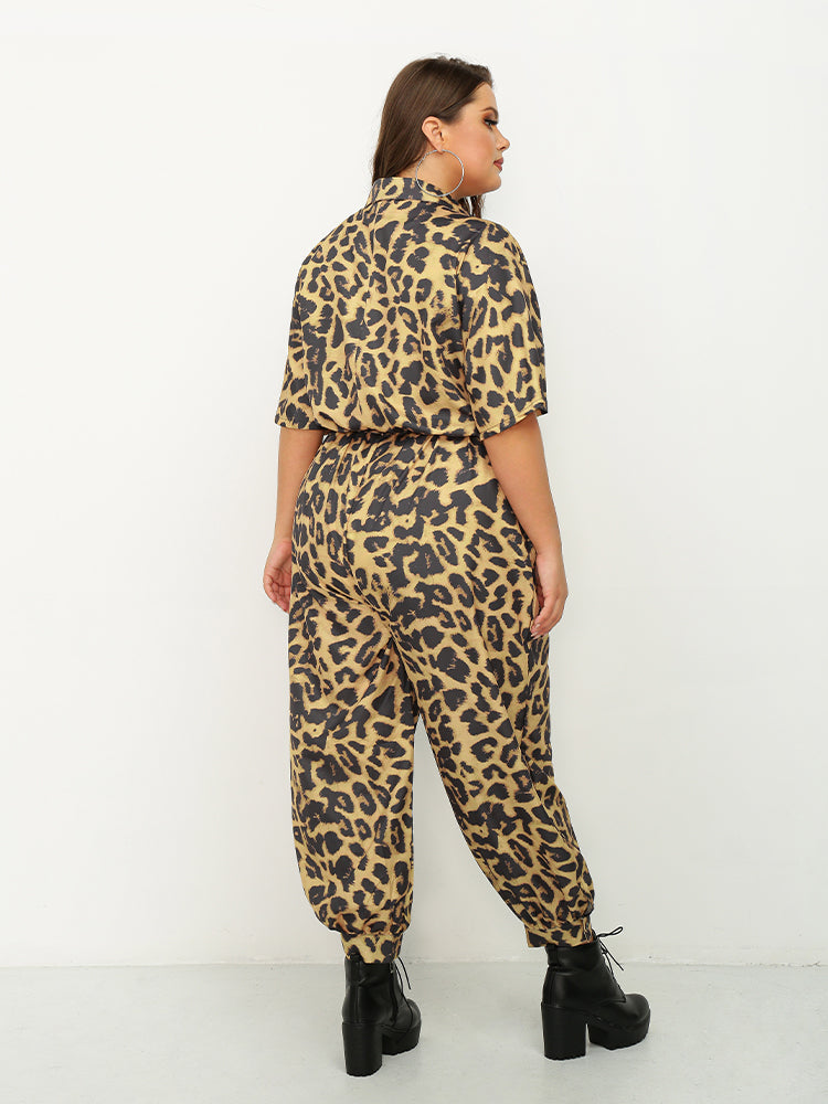 Leopard Print Button Front Jumpsuit