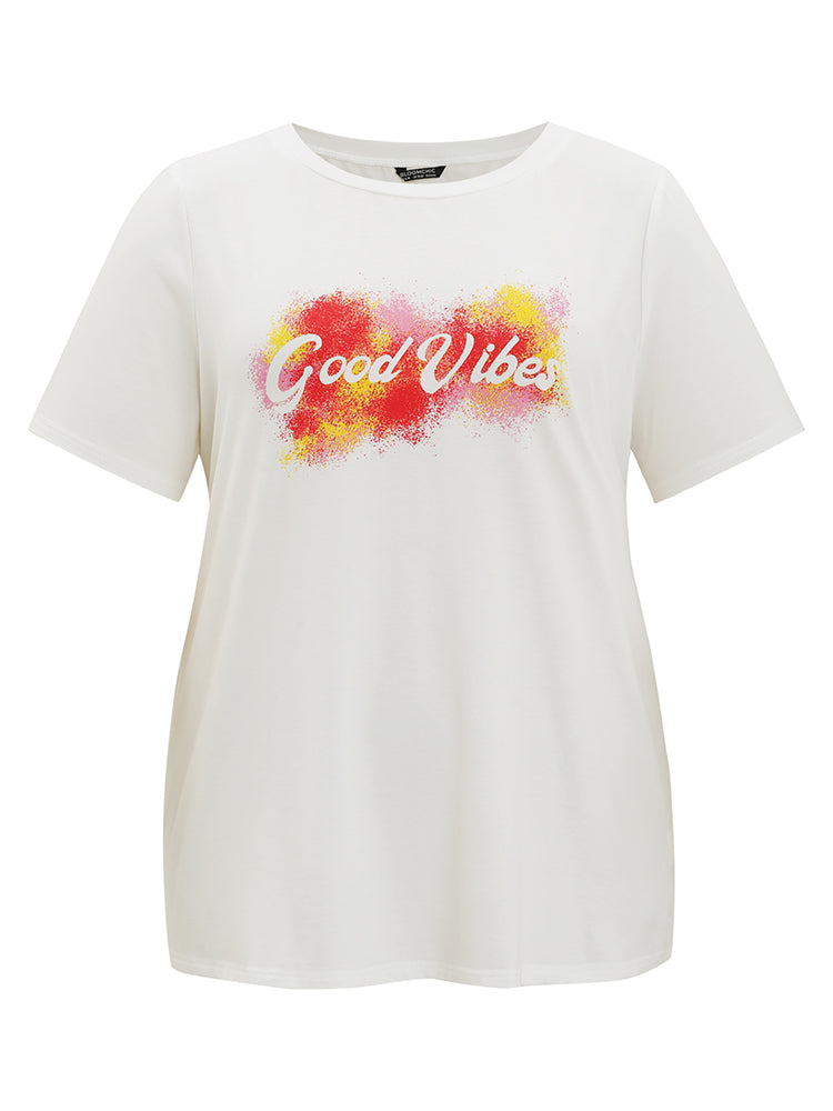 Positive Slogans Print Contrast Graphic T-shirt