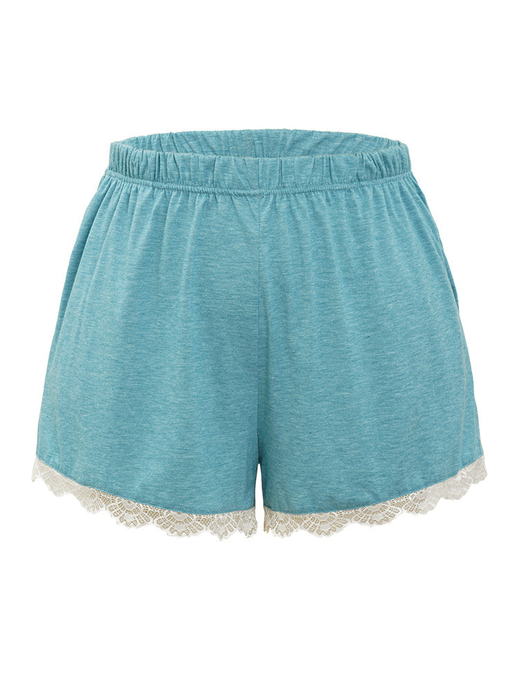 Plain Pocket Lace Panel Sleep Shorts