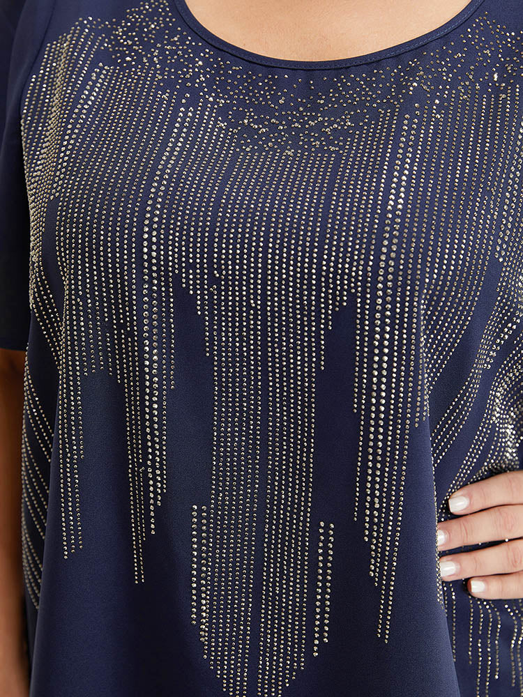 Plain Rhinestones Detail Ruffles Sleeve Blouse