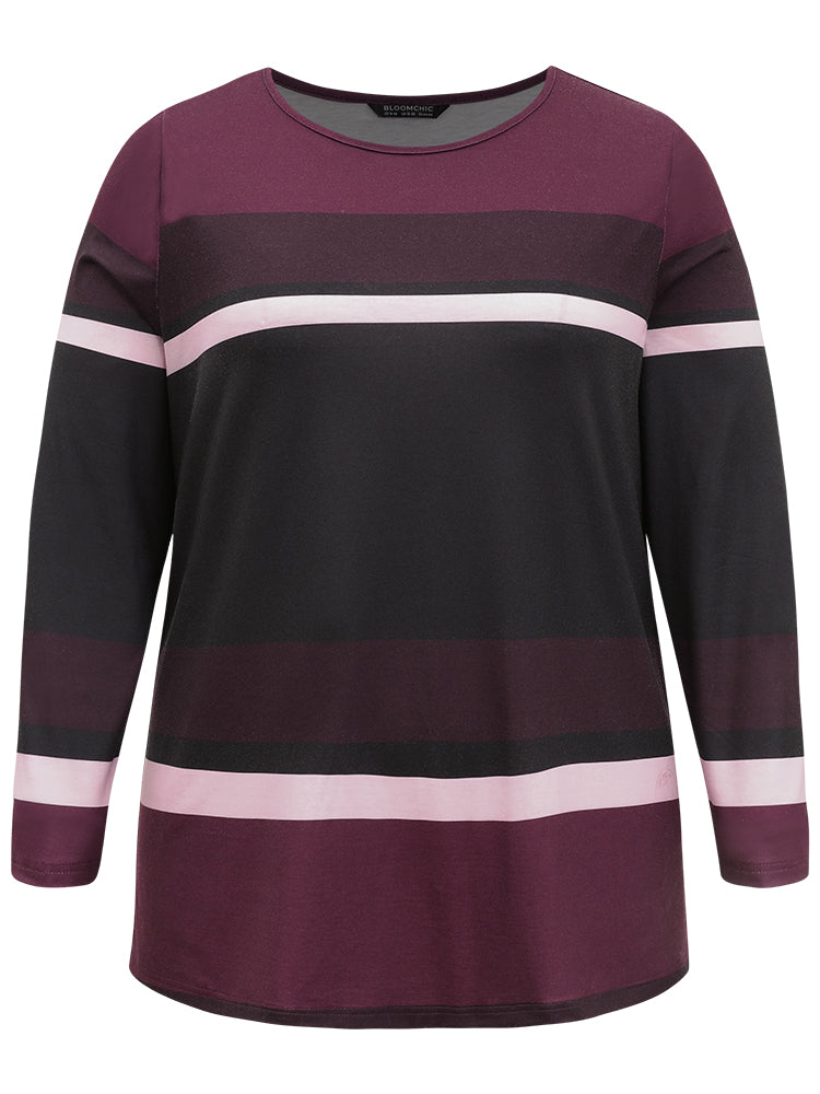 Striped Colorblock Contrast Round Neck T-shirt