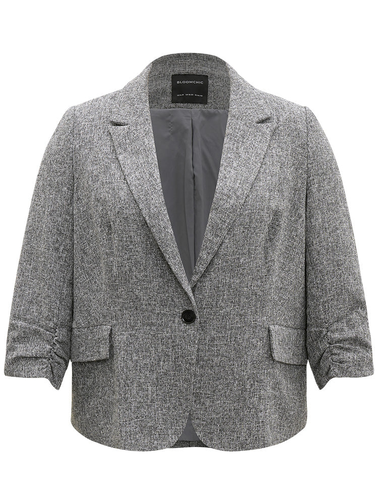 Coarse Tweed Ruched Cuffs Flap Pocket Blazer