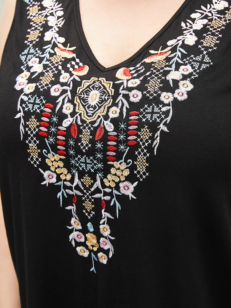Floral Embroidered Sleeveless Tank Top