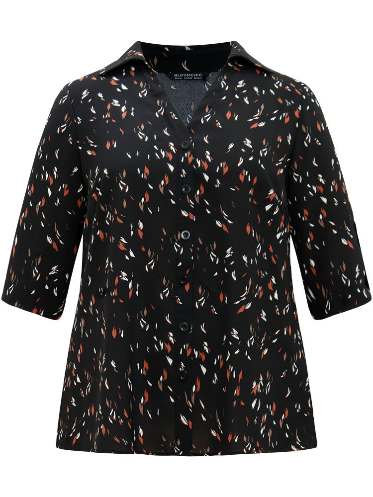 Leopard Shirt Collar Tab Sleeve Blouse