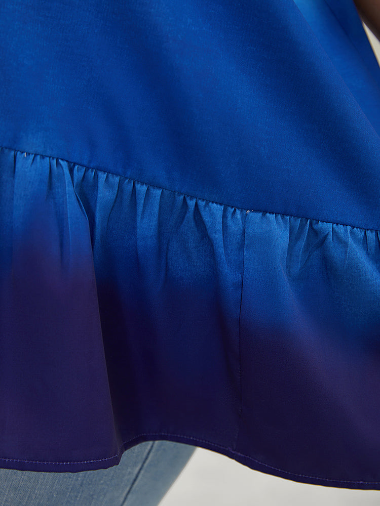 Tie Dye Frill Trim Mock Neck Ruffle Asymmetrical Hem Blouse