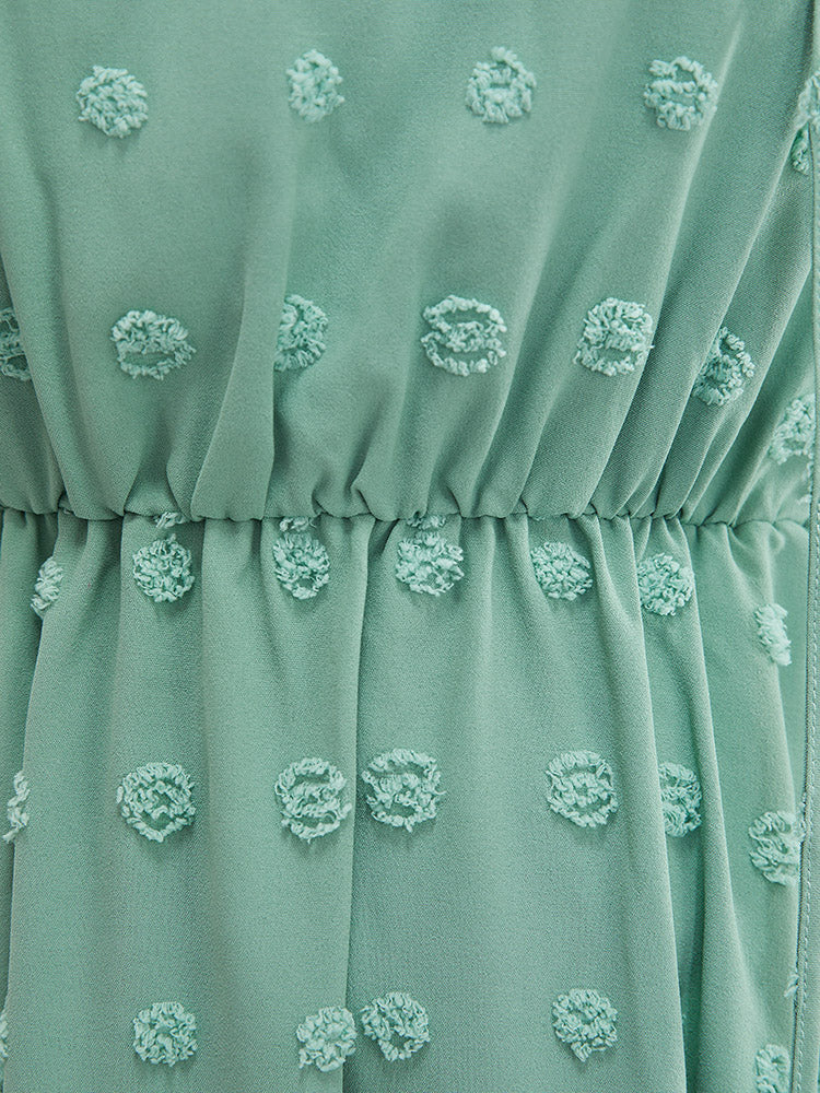 Polka Dot Flutter Pocket Tie Neck Frill Trim Dress