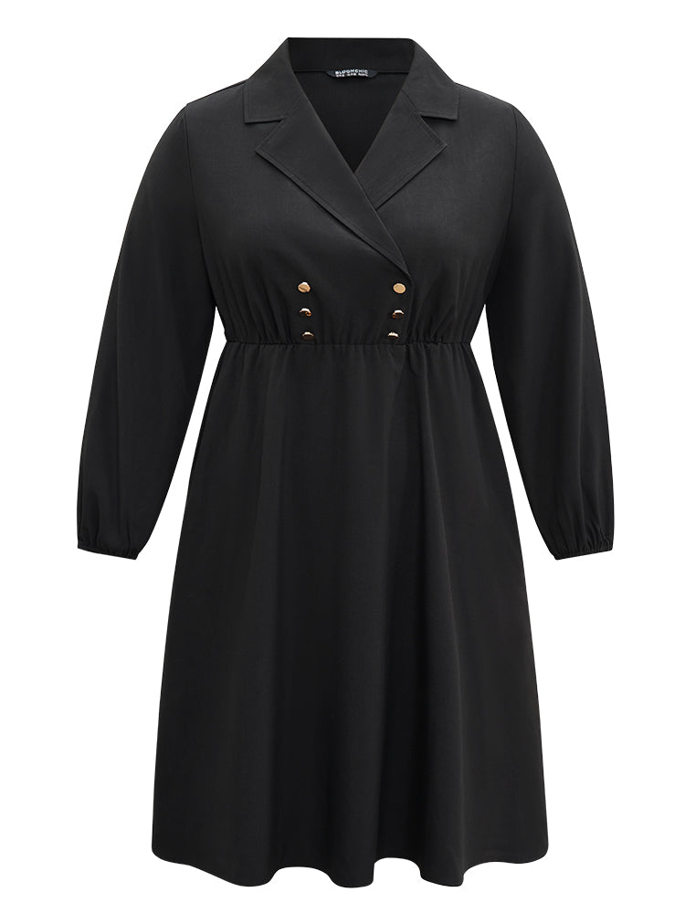 Static-Free Suit Collar Button Detail Elastic Waist Dress