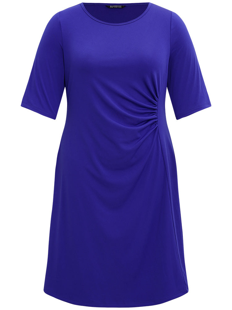 Plain Ruched Half Sleeve Bodycon Dress