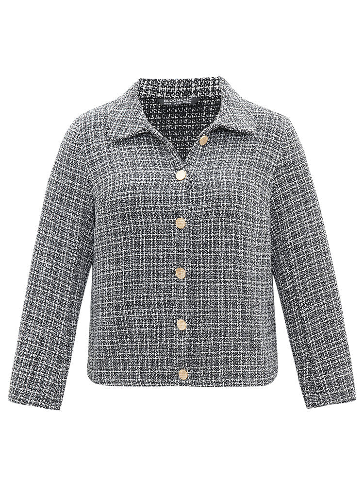 Gingham Texture Lapel Collar Metal Detail Jacket
