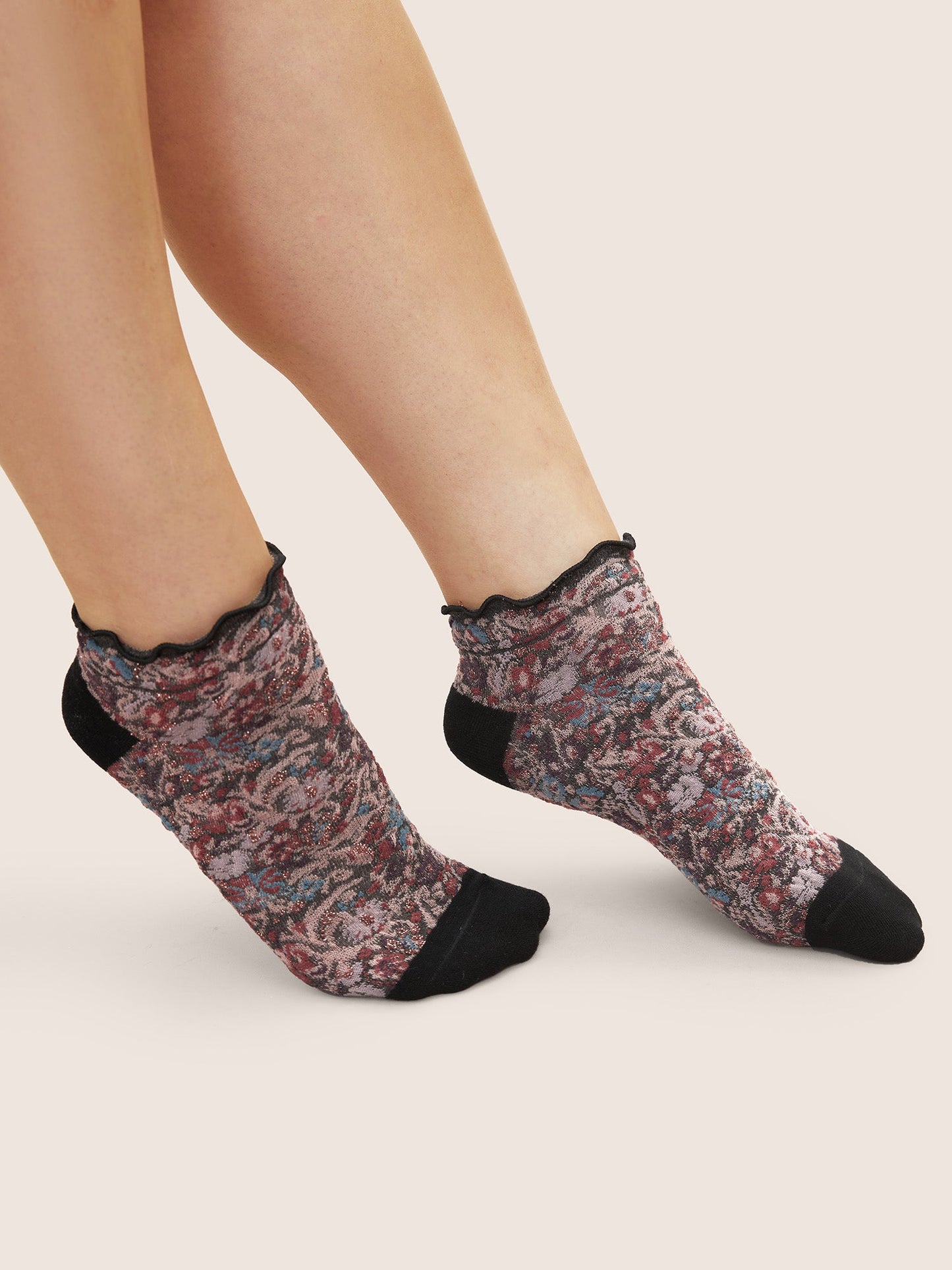3 Pairs Contrast Ditsy Floral Frill Trim Socks