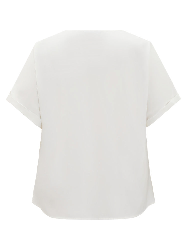 Star Print Button Detail Wrap Roll Batwing Sleeve Blouse