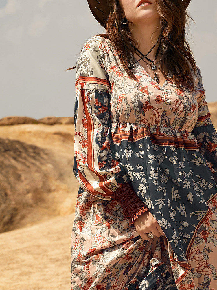 Ditsy Floral V Neck Ruffle Hem Dress