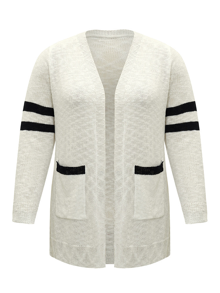 Contrast Patched Pocket Open Front Cardigan