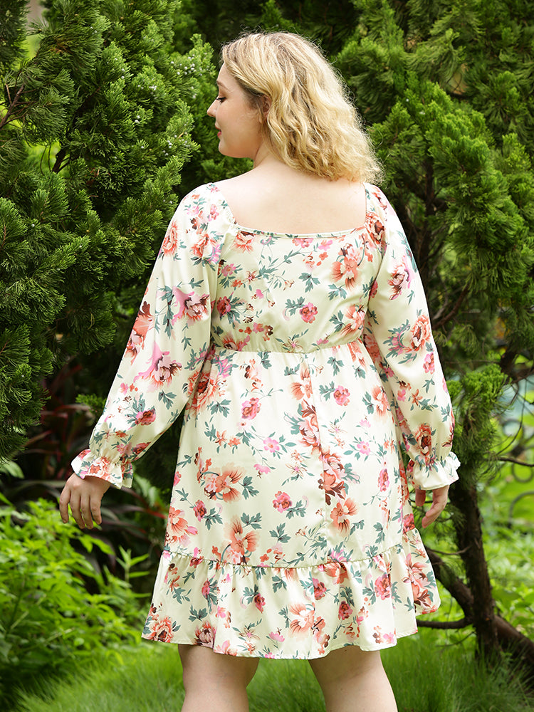 Square Neck Floral Dress