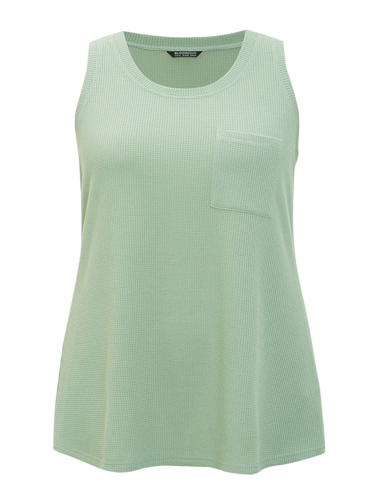 Solid Patched Pocket Waffle Knit Tank Top