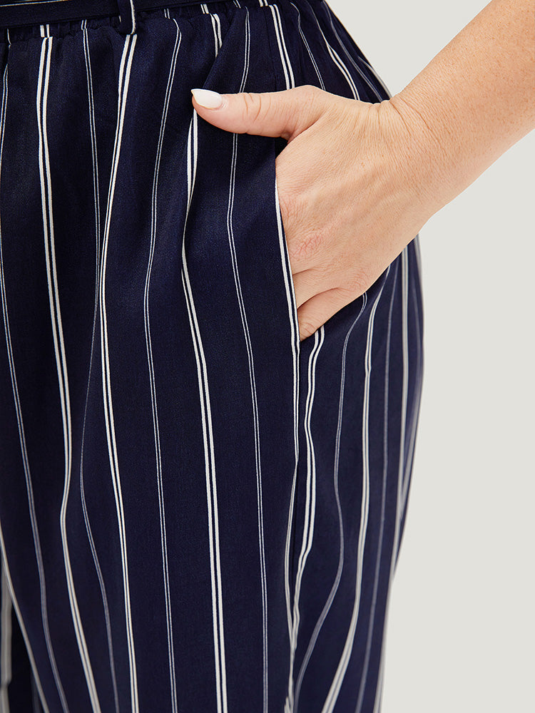 Striped Belted Pocket High Rise Cropped Pants