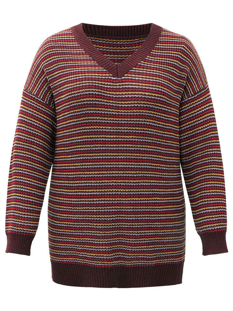 Textured Striped Drop Shoulder Pullover