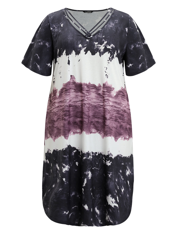 Tie Dye Crisscross Pocket Curved Hem Dress