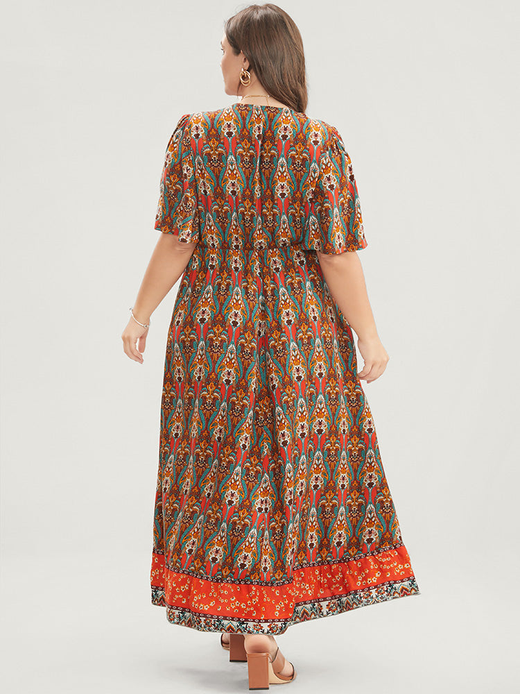 Bandana Print Wrap Split Knotted Asymmetrical Hem Maxi Dress