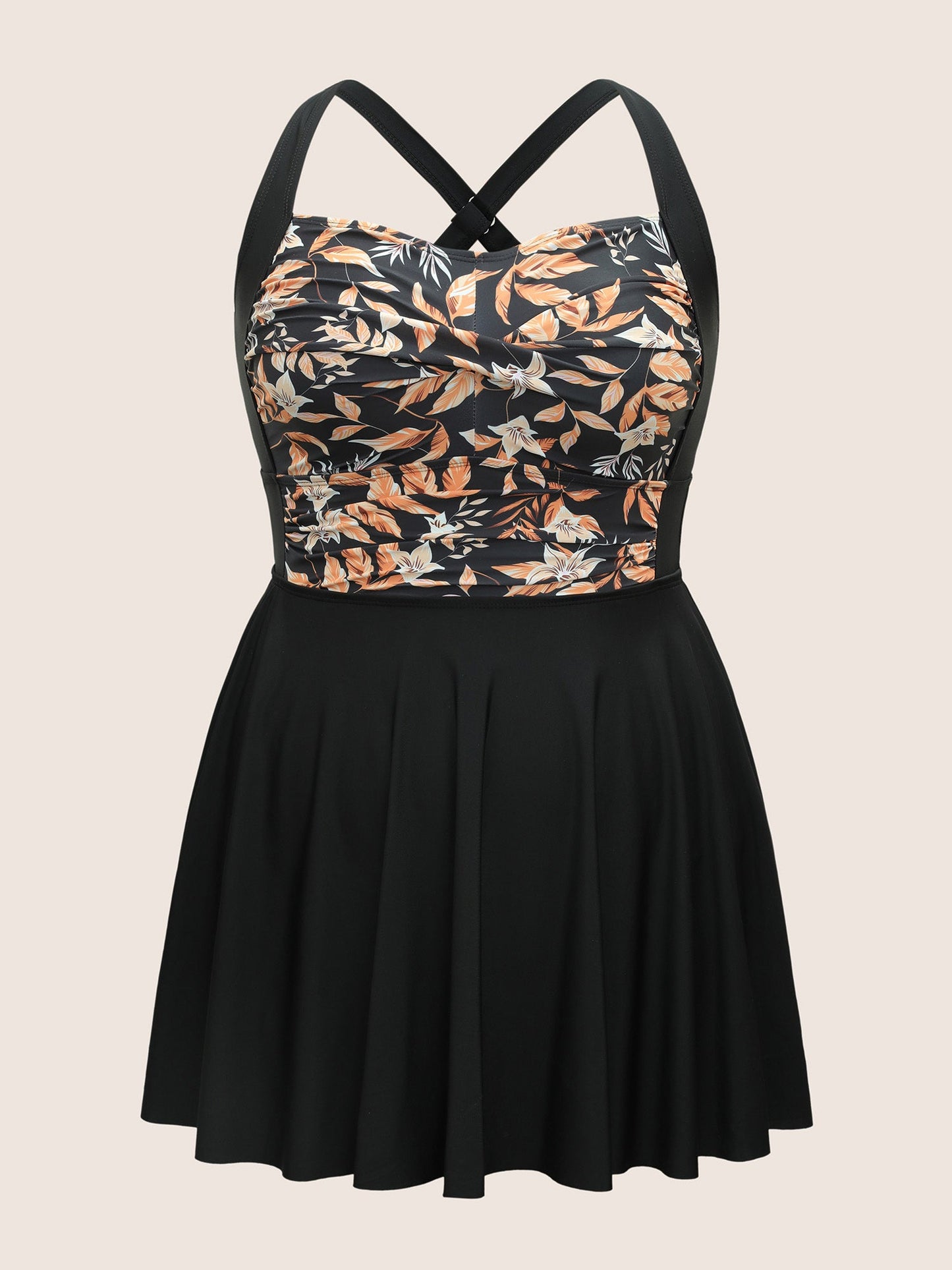 Tropical Graphic Crossover Ruffle Hem Swim Dress