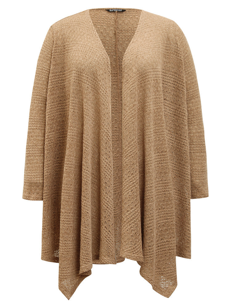 Plain Texture Asymmetrical Hem Drape Kimono