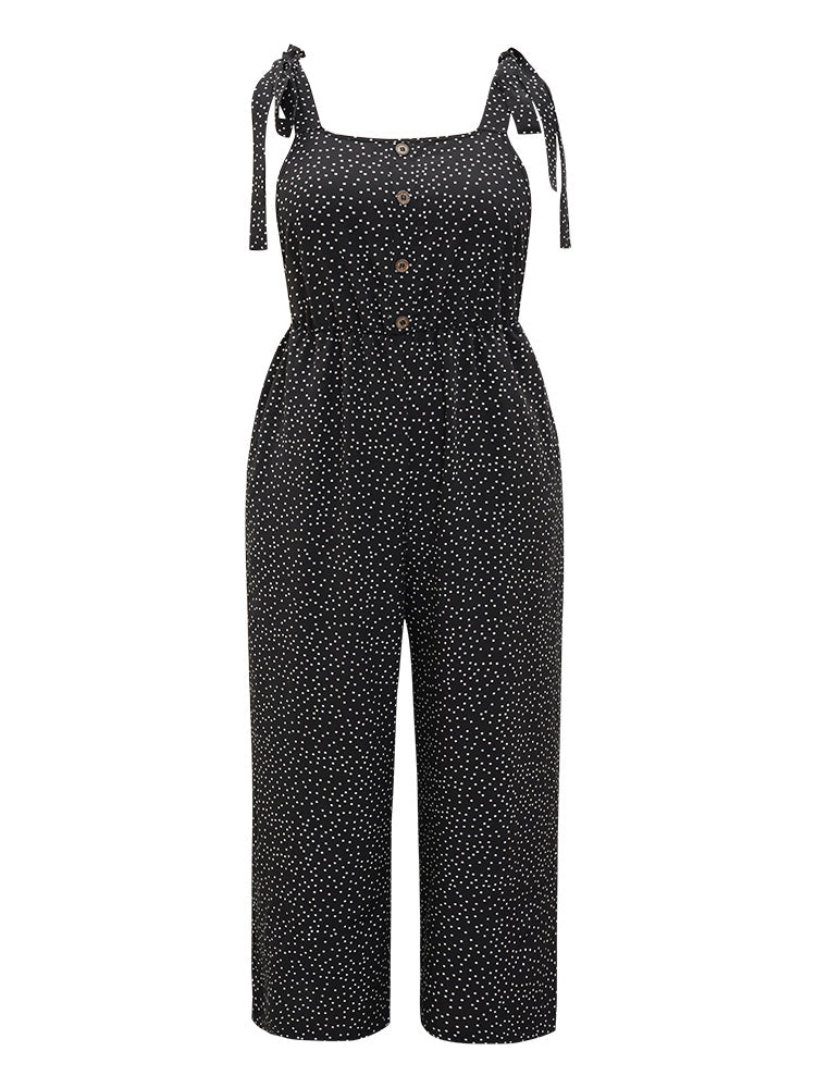 Polka Dot Pocket Button Detail Overall Jumpsuit
