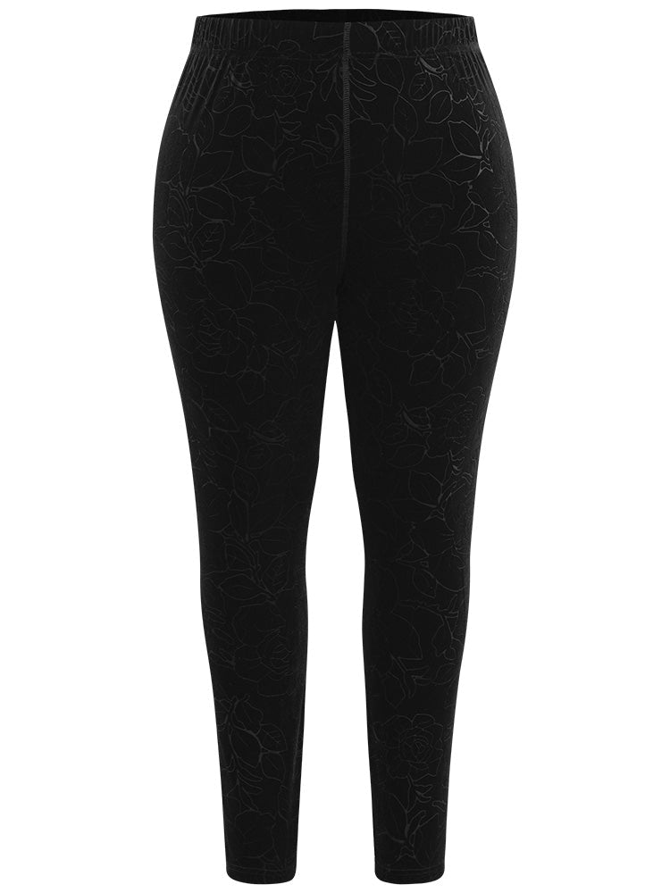 Velvet Silhouette Floral Print High Rise Leggings
