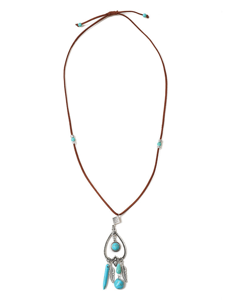 Natural Stone Feather Vacation Style Necklace