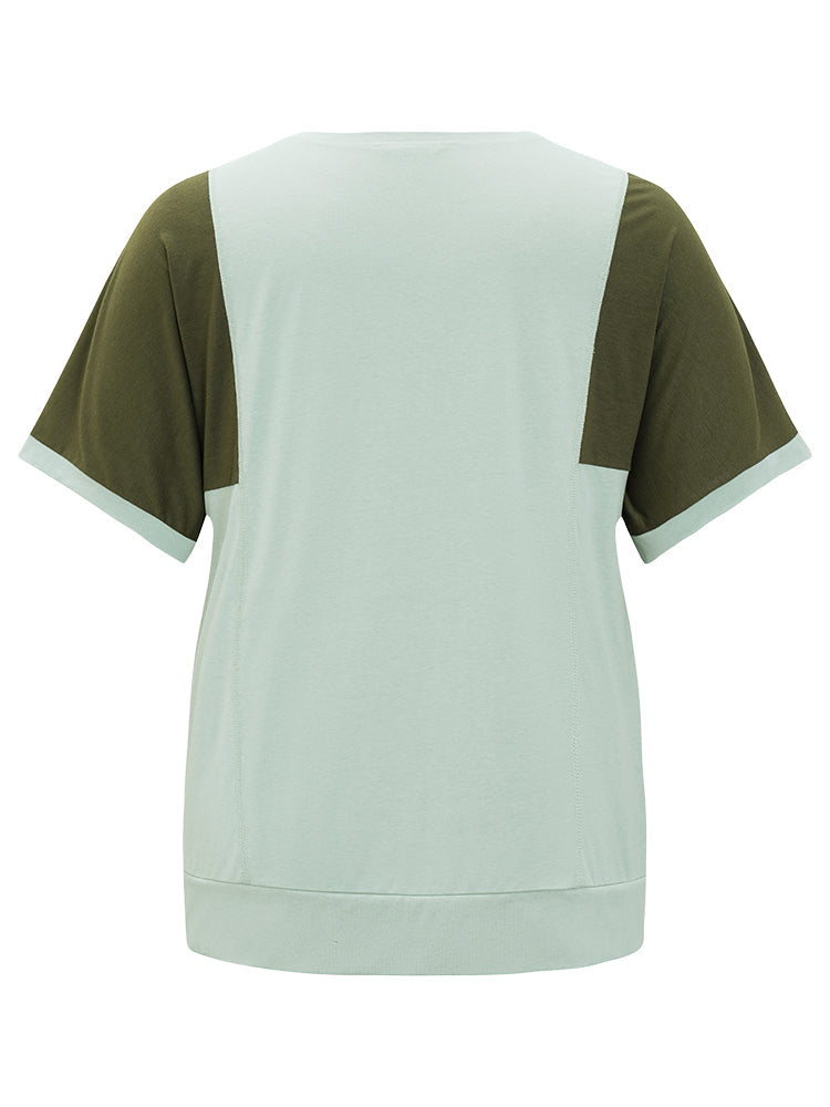 Two Tone Dolman Sleeve Patched Pocket T-shirt