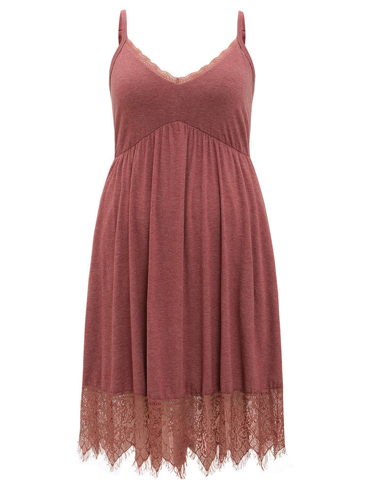 Solid Guipure Lace Pocket Cami Sleep Dress