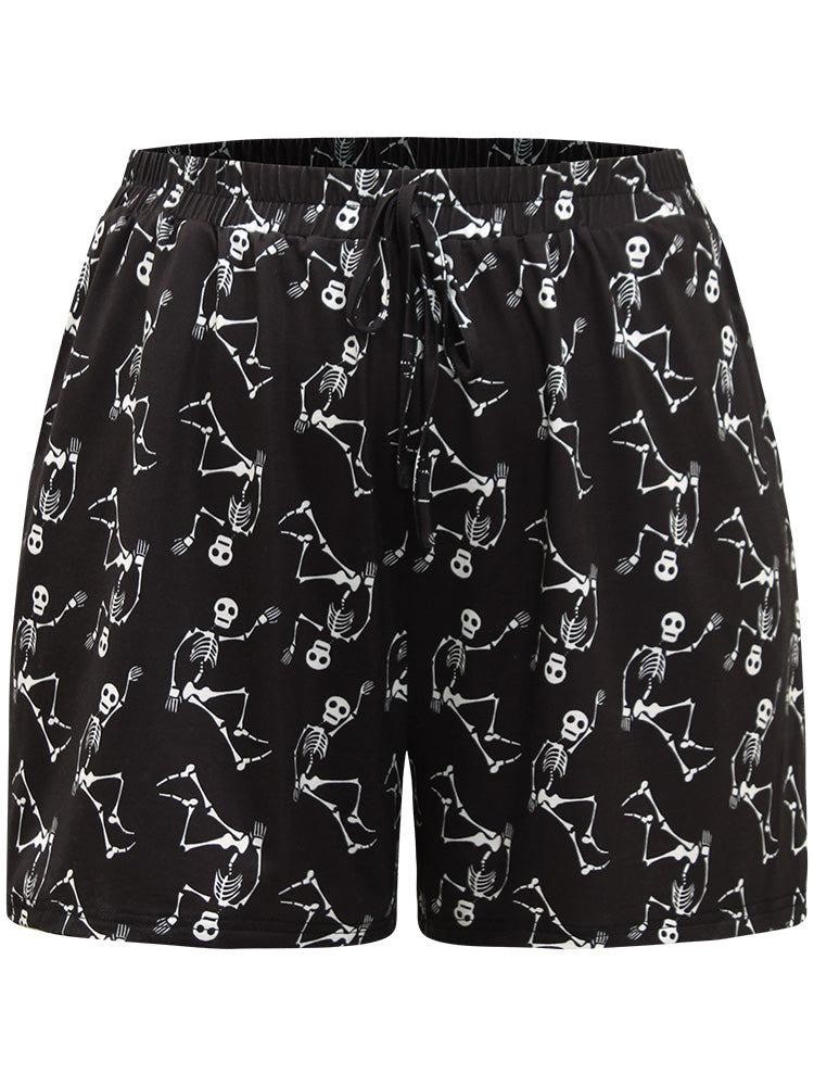Halloween Skull Print Pocket Sleep Short