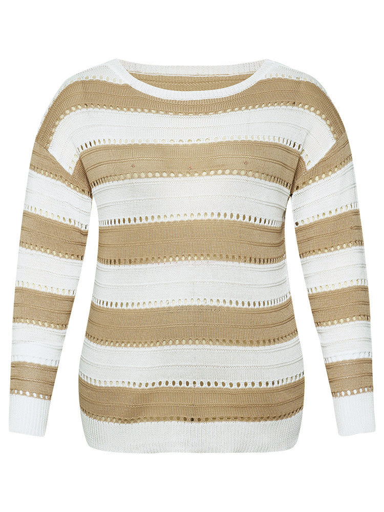 Colorblock Contrast Drop Shoulder Elastic Cuffs Pullover