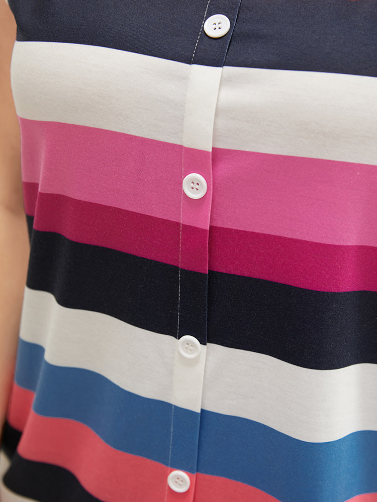 Striped Contrast Button Detail Scoop Neck Tank Top