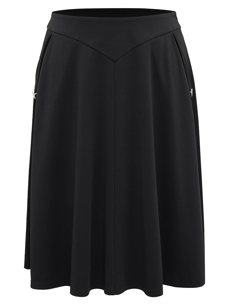 Plain Button Detail Pocket Cropped Skirt