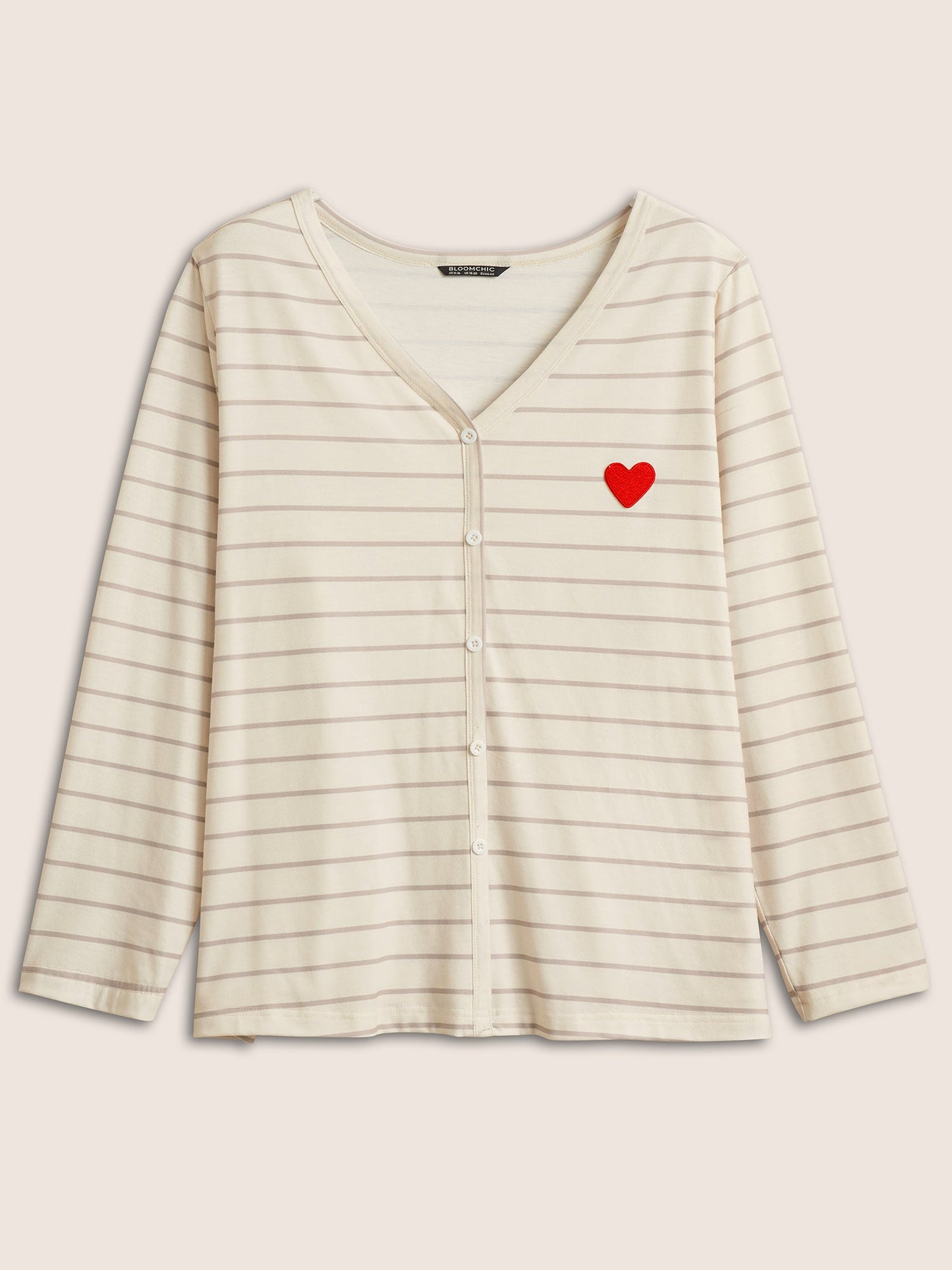 Striped Contrast Heart Embroidered Sleep Top