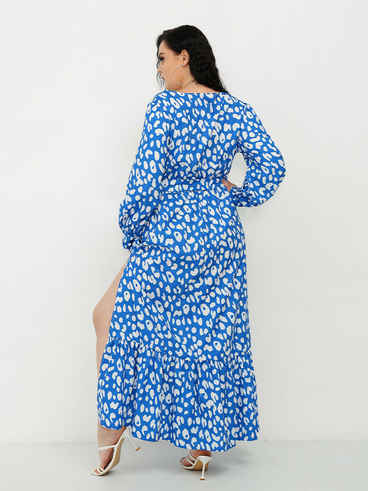 White Leopard Slit Wrap Dress