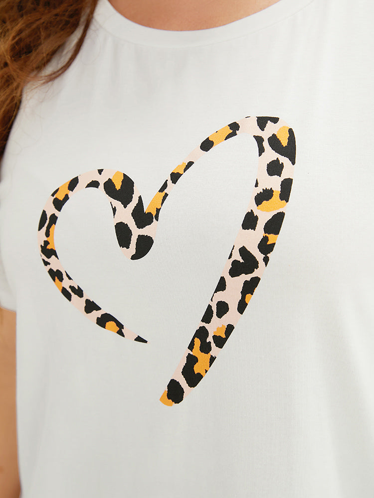 Leopard Heart Print Crew Neck T-shirt