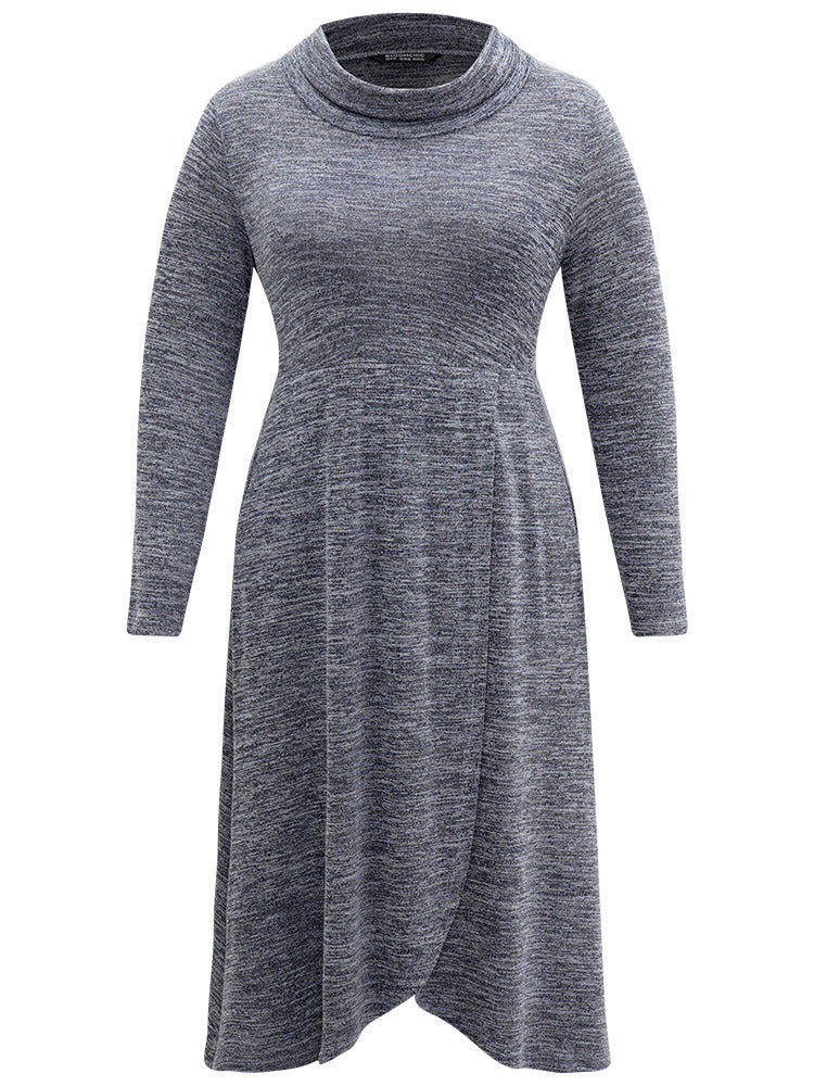 Plain Funnel Neck Heather Arc Hem Dress