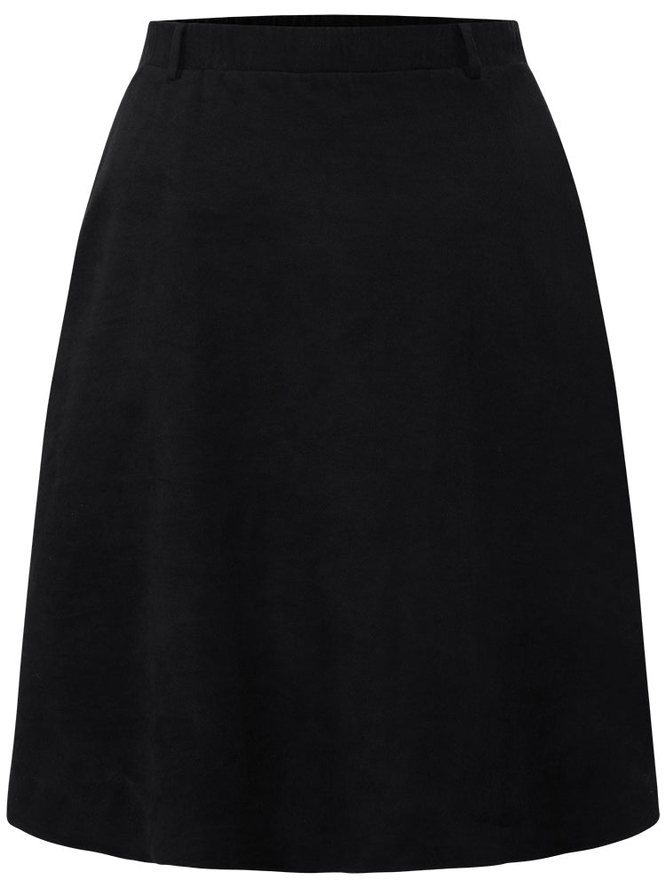 Plain Pocket Elastic Waist A-line Skirt