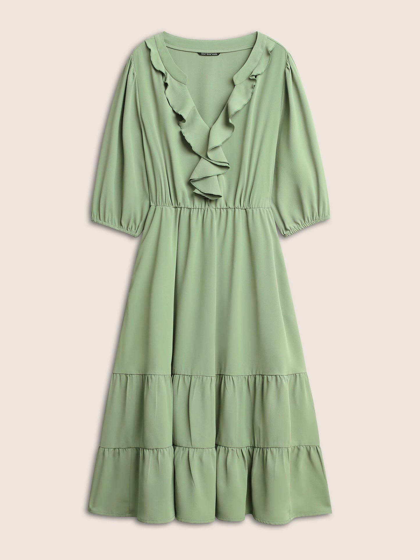 Static-Free Solid Ruffles Gathered Layered Hem Dress