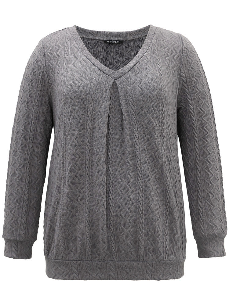 Plain Geometric Textured Plicated Detail Sweatshirt