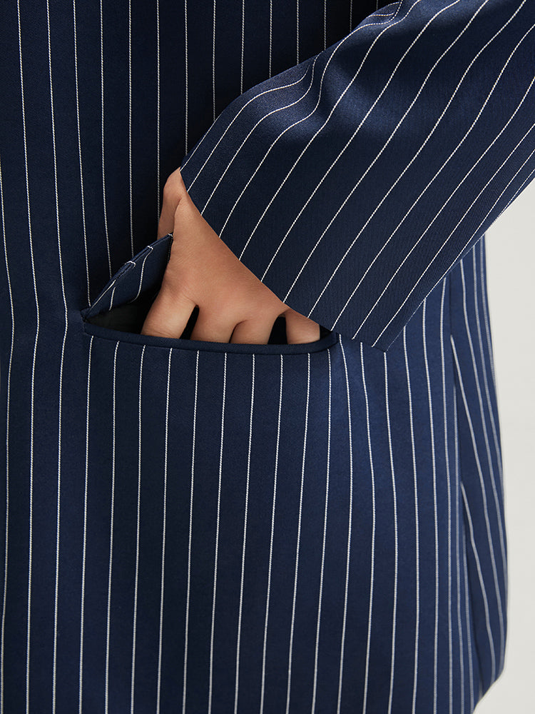 Striped Suit Collar Flap Pocket Button Up Blazer Without Belt